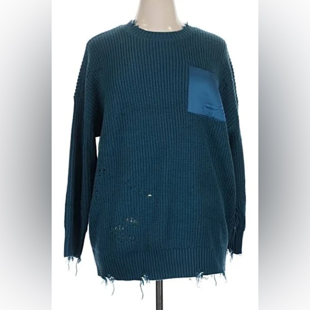 Distresses Torrid LovesickTeal Knit Sweater with Satin Pocket